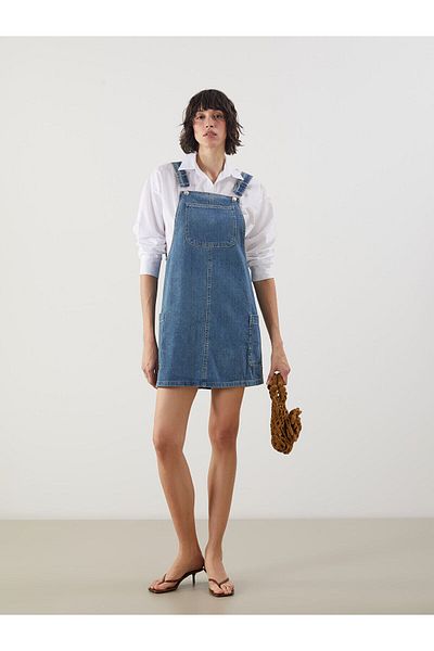 LC Waikiki Square Collar Women's Jean Salopet Dress
