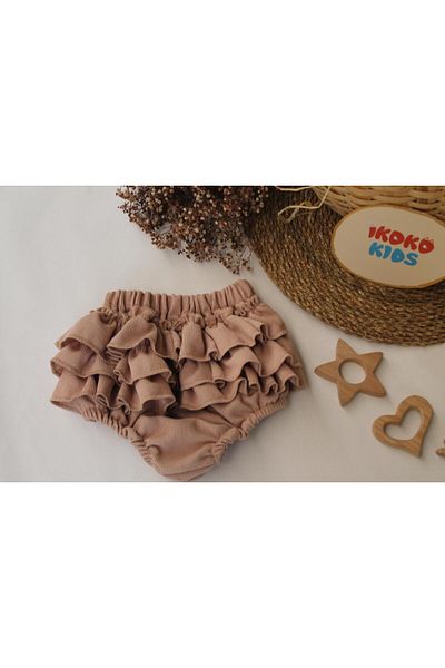 ikokokids Tan Velvet Ruffle Rompers