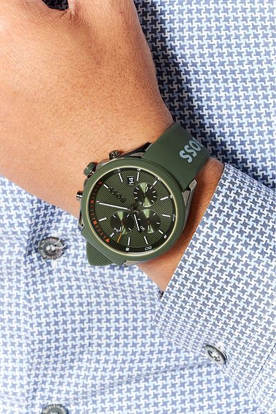 BOSS Men Velocity 1514060 Silicone Watch 44mm, Olive