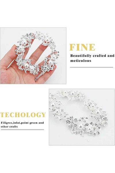 animis beauty Accesoriu Par Mireasa, agrafa din fire delicate, flori cu cristale si perle sintetice, argintiu