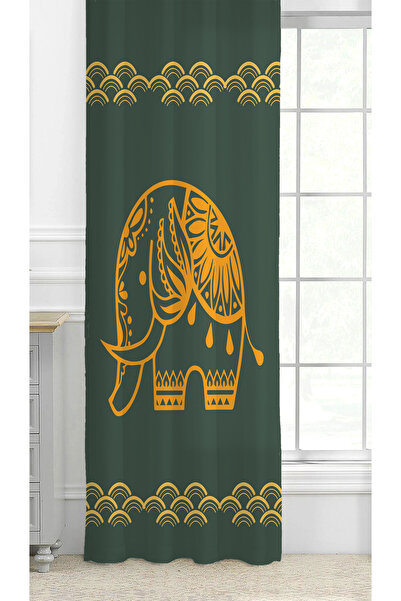 GREENDECOR Colorful Mandala Vibrant Elephant Hippie Ethnic Antique Patterned Digital Printed (Single Wing) Modern Stylish Background Curtain