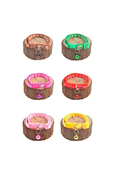 REDz Accessories Bell Collar for Small Animals, Size S, Paw Design, Buckle Closure, Textile, Light Pink