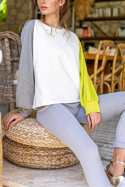 bacc White Raglan Sleeve Stitching Detailed Boat Neck Color Block Sweatshirt Bcbsk-25700-3472