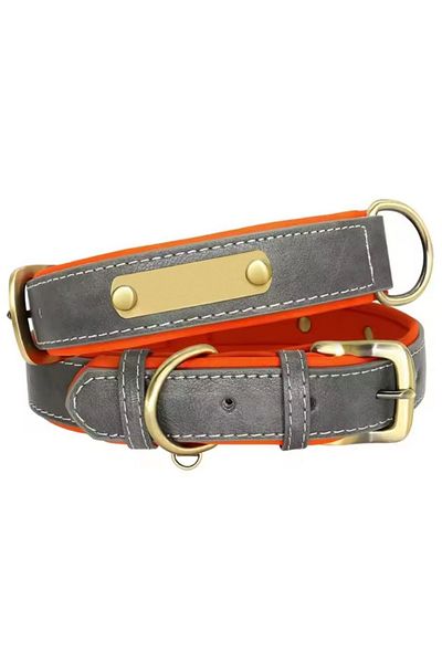 REDz Accessories Zgardă clasică cu placă inscripționabilă, mărimea S, lungime 32 cm, reglabilă, aspect piele, gri portocaliu