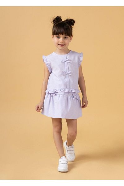 Magu Girl's Cotton Powder Bow Flounce Set - Summer Set of Two with Sleeveless Top and Skirt