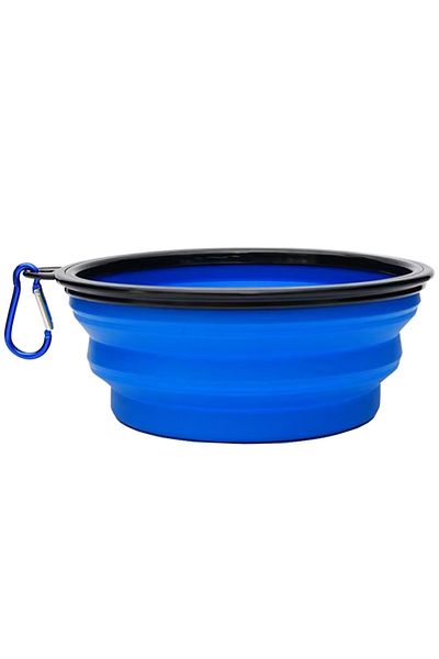 REDz Accessories Bol pliabil pentru animale de companie, capacitate 650 ml, carabină integrată, silicon, albastru