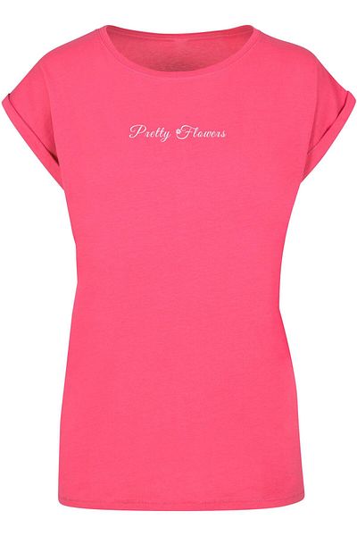 Merchcode Damen Ladies Pretty Flowers - T-Shirt mit verlängerter Schulterpartie