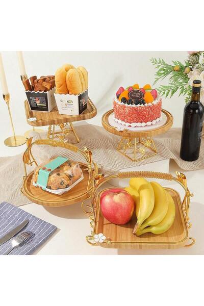 Living Wooden cake stand with raised metal base
