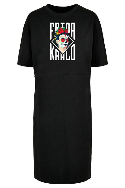 Merchcode Damen Ladies Frida Kahlo - Lettering Organic Oversized Slit Tee Dress