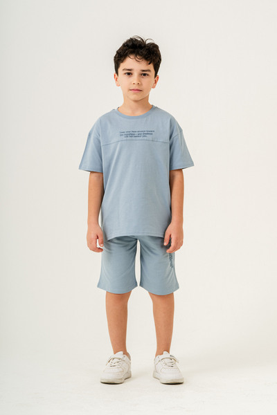 Slogan Yüksek Baskılı Erkek Çocuk T-shirt & Şort Takım