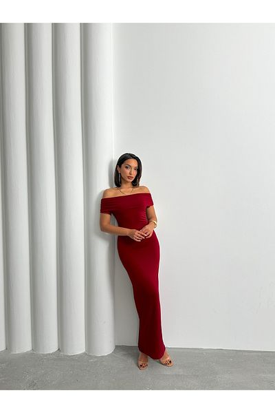 BEJNA Women's Burgundy Madonna Collar Long Dress
