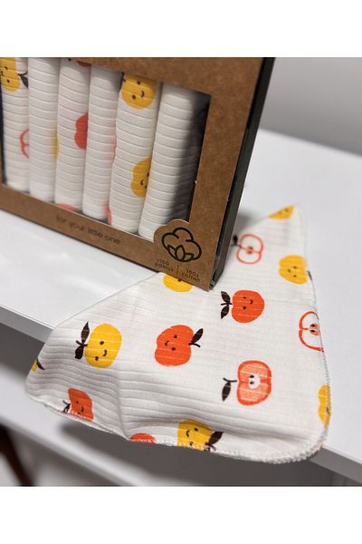 BYS TİCARET 100% Organic Cotton Baby Girl - Boy Mouth Wipes Set of 7 Apple Patterned