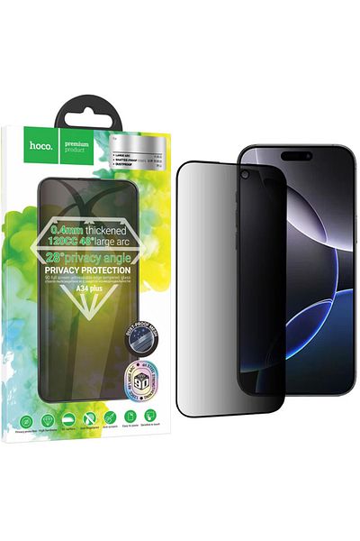REDz Accessories Folie de protecție a confidențialității, HOCO A34 Plus Arc mare, pentru iPhone 15 Pro Max, sticlă securizată, neagră
