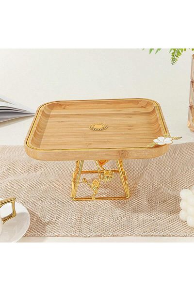 Living Wooden cake stand with raised metal base