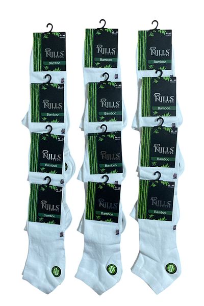 RENKLİ DÜNYA MODASI Rdm Ni̇lls Series Bamboo White Ankle Socks 12 Pieces