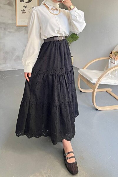 Denivy Embroidery Detailed Layered Long Skirt Dnv-000109
