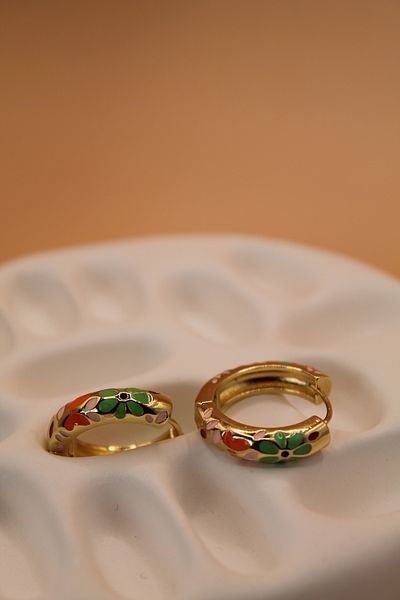 Luvix Design Colorful Flower Pattern Tiny Hoop Earrings