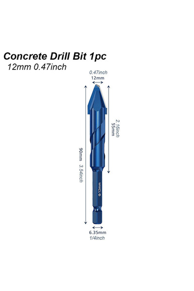 Choice1 مثقاب حائط 12 مم، مثقاب حلزوني للبناء والخرسانة، لامركزي للزجاج والسيراميك والبلاط والطوب والبلاستيك