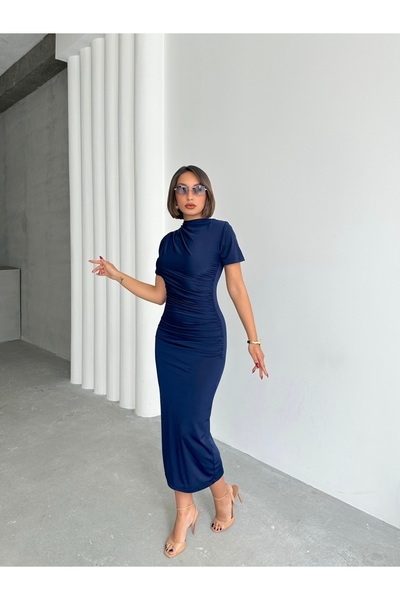 BEJNA Női sötétkék rövid ujjú Darpaeli ruha