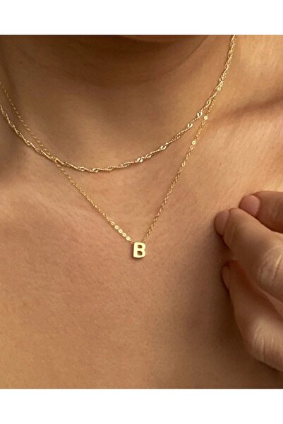 Asia by Leuvoié Asia By Leuvoie Altın Kaplama B Harfli İkili Zincir Kolye Seti
