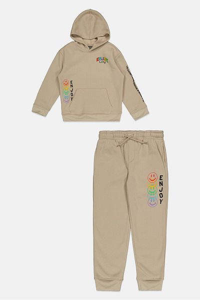 Brooklyn Kids Boy 2piece Hooded Graphic Print Long Sleeve Sweatshirt And Pant, Grey