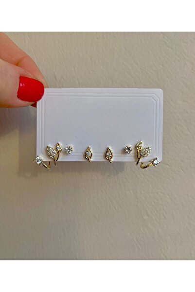 Bijou Luz Gold Yaprak Model Mini Altılı Küpe Seti