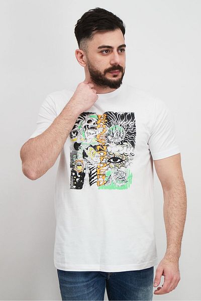 Diesel Men Crew Neck Short Sleeve Graphic Print T-shirt, White Combo