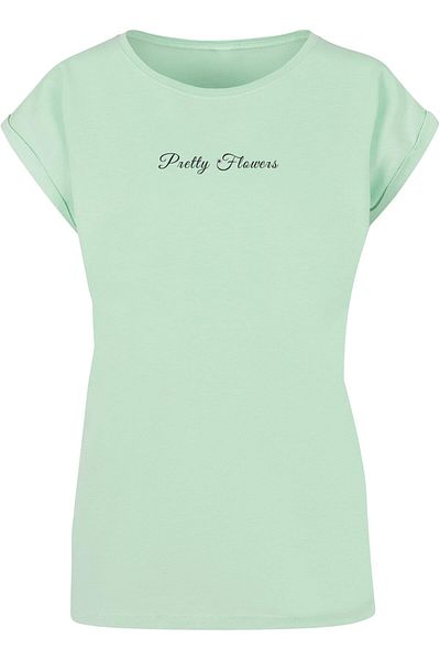 Merchcode Damen Ladies Pretty Flowers - T-Shirt mit verlängerter Schulterpartie