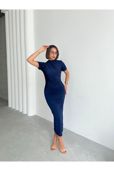 BEJNA Női sötétkék rövid ujjú Darpaeli ruha