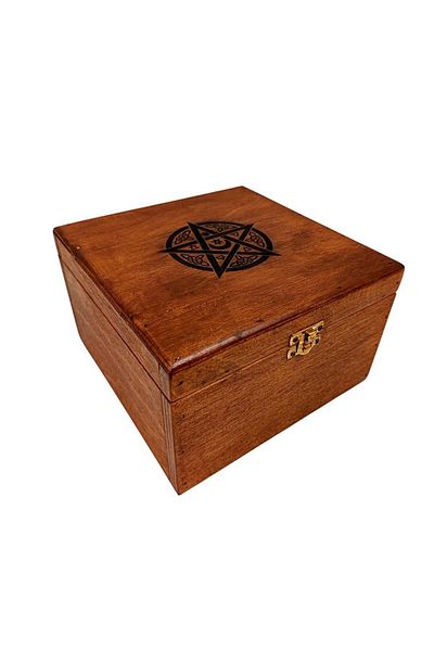 t tun's woods Handmade Wooden Box Pentagram Motifl 20X20Cm Width 12cm Height