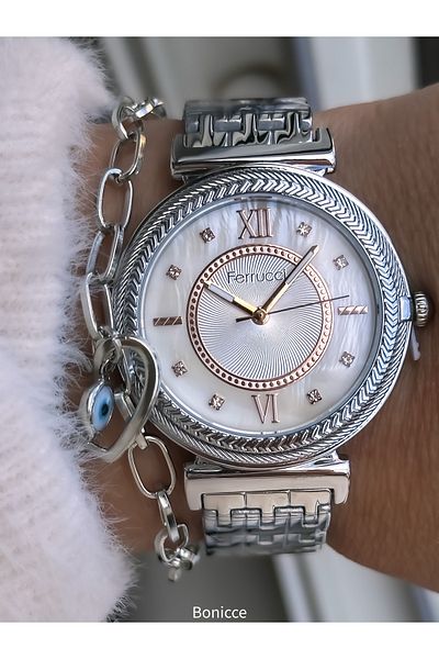 Ferrucci 18*22mm Minimal Case - Women's Wristwatch and Bracelet Set with Silver Yellow Color Steel Band Rectangular Dial