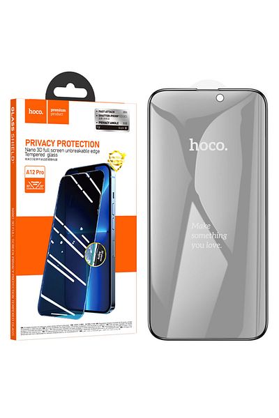 REDz Accessories Privacy Protection Film, Hoco A12 Pro, For Iphone 15 Pro Max, Privacy, Tempered Glass, Black
