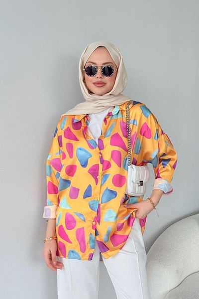 Şulemoda Giyim Patterned Satin Shirt Orange