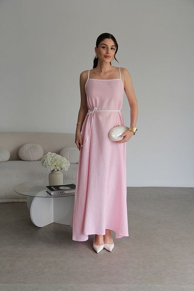 Julidress Rochie lungă de in cu bretele din plasă