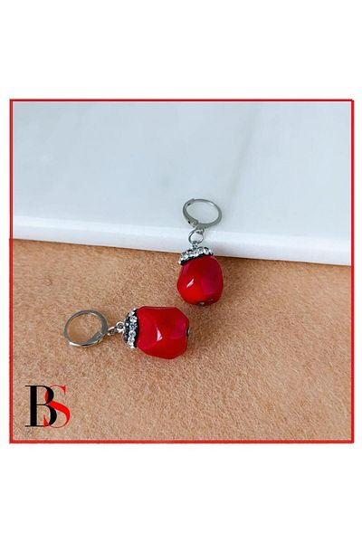 Bijustore Coral Natural Stone & Zircon Stone Women's Earrings