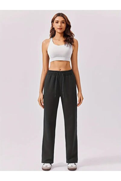 yx yustex sport Pantaloni de trening negri, largi, cu croială lejeră, din mat...