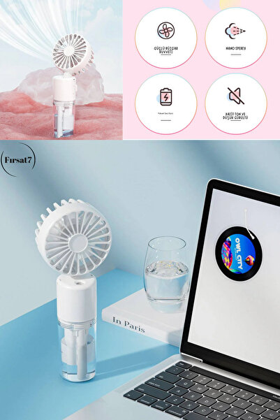 Fırsat7 MİNİ FAN ŞARJLI EL FANI SU PÜSKÜRTMELİ BOYUN ASKILI MİNİ KLİMA FAN VANTİLATÖR USB SARJLI BUZLU FAN