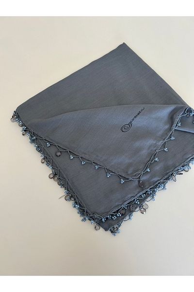 GÜNBATILI Handcrafted Hand Embroidered Solid Color Scarf Beaded Writing Yemeni Dowry Gift 100X100Cm