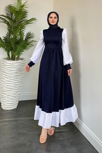 MERVEN AKYÜZ Φόρεμα Aria με βολάν με φούστα Navy Blue