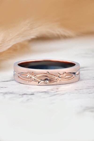 My Diamond Unisex Dal Ve Yaprak Tasarım 14 Ayar Altın Alyans Yüzük