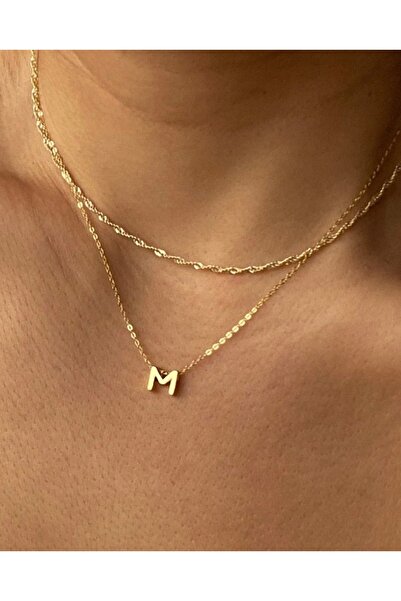 Asia by Leuvoié Asia By Leuvoie Altın Kaplama M Harfli İkili Zincir Kolye Seti