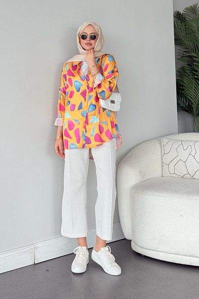 Şulemoda Giyim Patterned Satin Shirt Orange