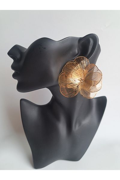 BHR AKSESUAR Gold Big Flower Earrings