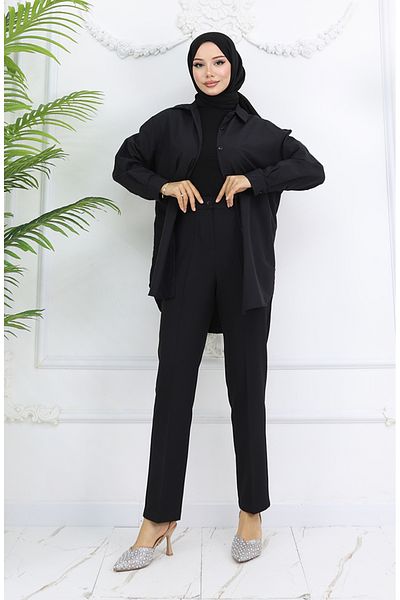 sefamerve Pantaloni cu picioare drepte 1154-03 Negru
