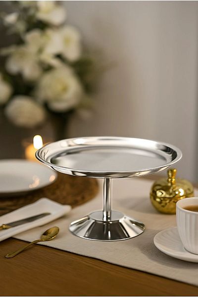 ÖZBURAK Steel Foot Cake Cookie Dessert Treat & Presentation Serving Stand Diameter; 21.5 Height: 12 cm