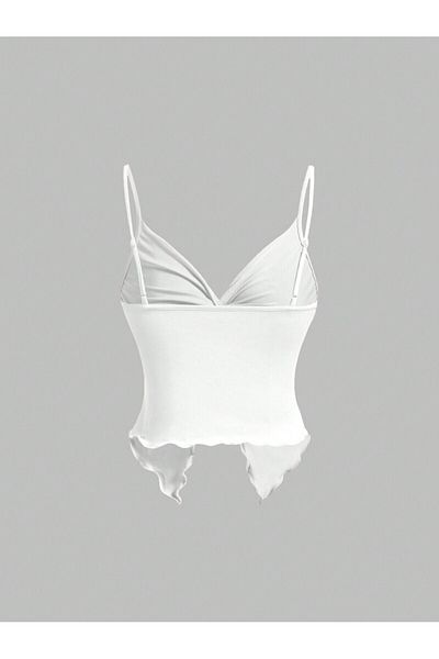 poswicon White Front Twist Thin Strap Alaçatı Crop