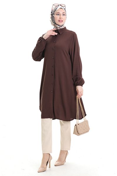 sefamerve Viscose Buttoned Tunic 992002-03 Brown