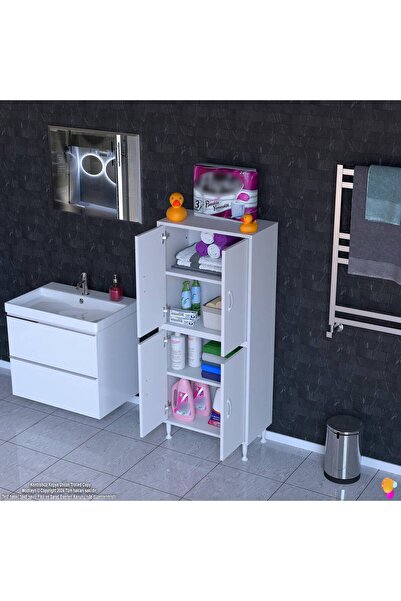 Modilayn İLKİM 60x138x32,5 cm Ekstra Düzen İçin Kullanışlı 4 Kapak 4 Bölmeli Banyo Mutfak Dolabı