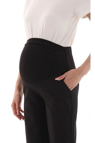 BIG LESSON Pantaloni de maternitate din gabardină cu bandă elastică pentru abdomen, talie reglabilă, cu picioare largi, NEGRI