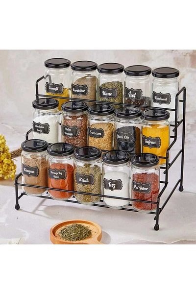 METALAY 15-Piece Spice Set with Stepped Metal Stand, 15-Jar Spice Set with Steps